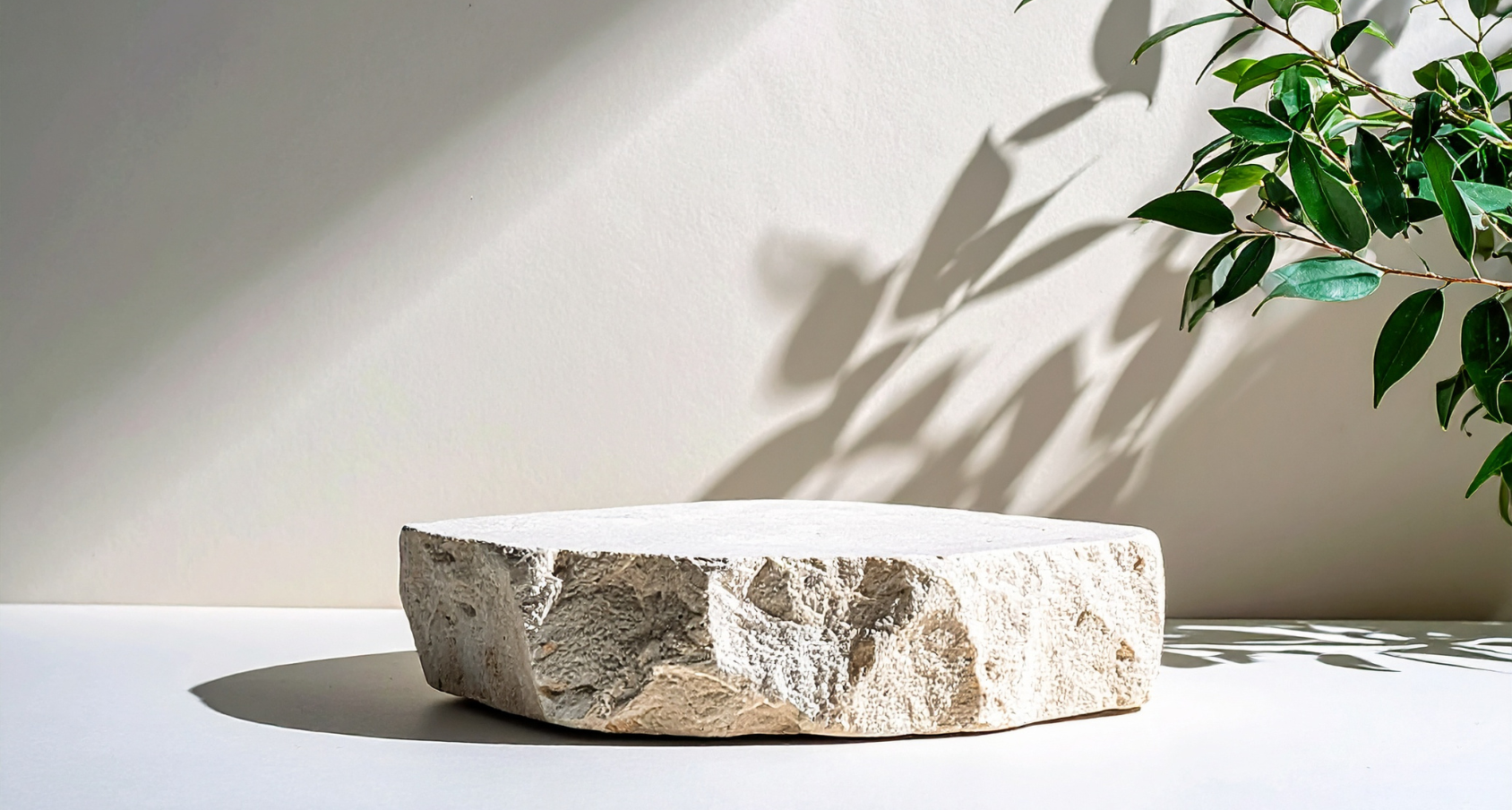 Stone pedestal with leaf shadows